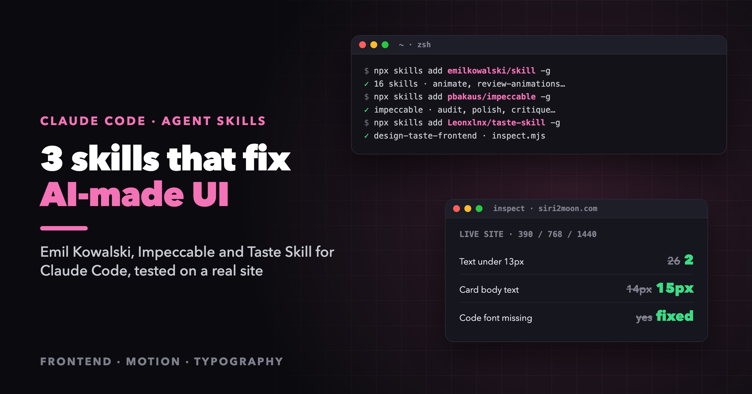 Cover Image for 3 Claude Code Design Skills That Fix AI-Made UI: Impeccable, Taste Skill and Emil Kowalski