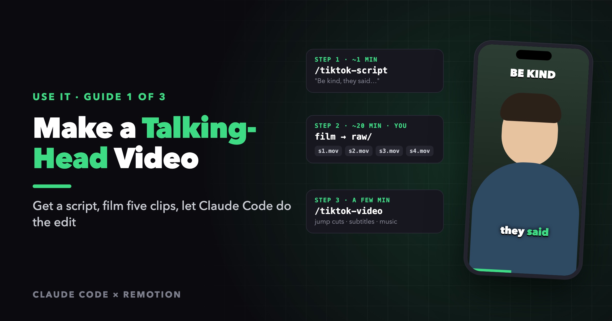 Cover Image for How to Make a Talking-Head Video with Claude Code: /tiktok-script and /tiktok-video