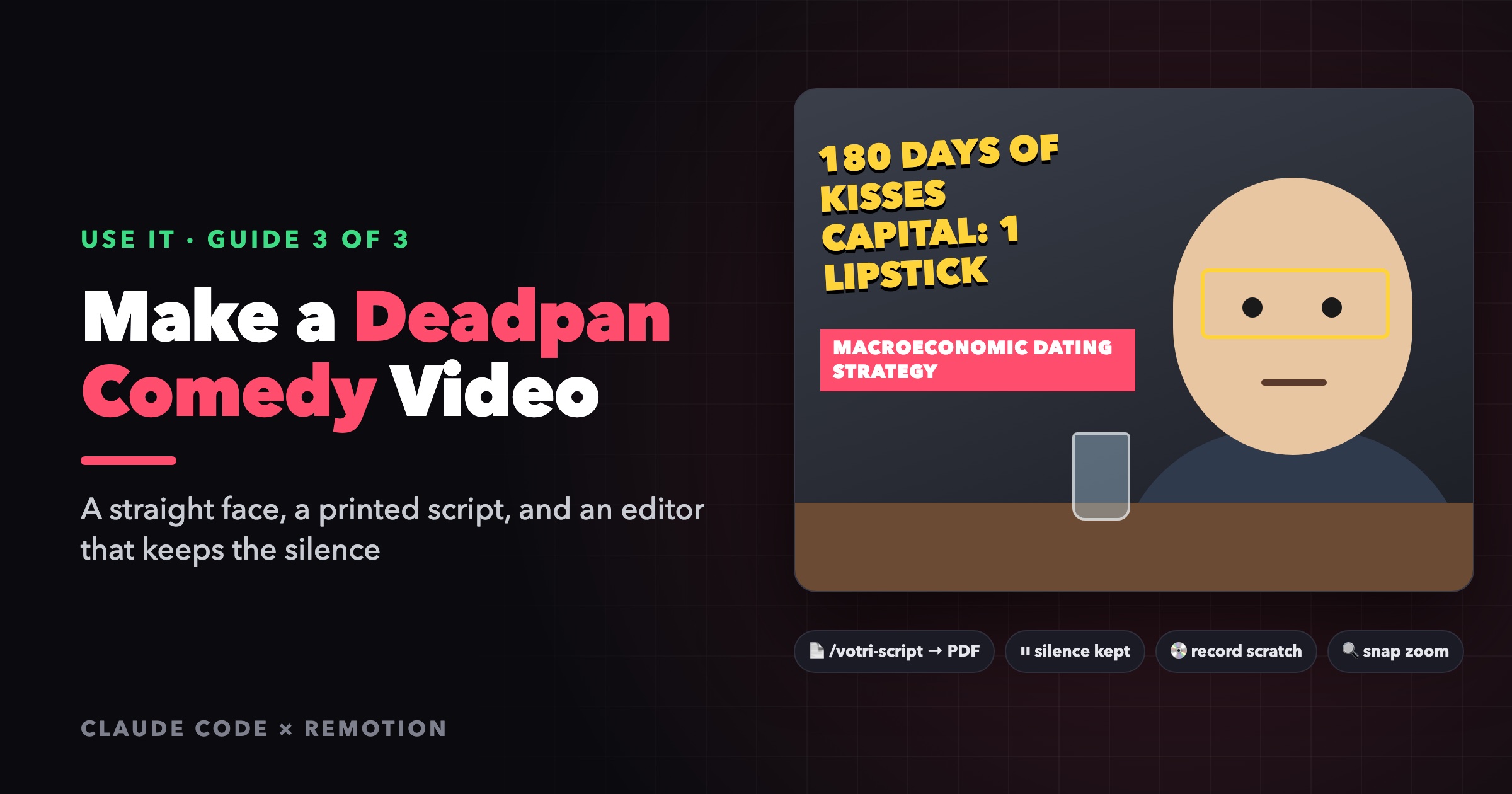 Cover Image for How to Make a Deadpan Comedy Video with Claude Code: /votri-script Step by Step
