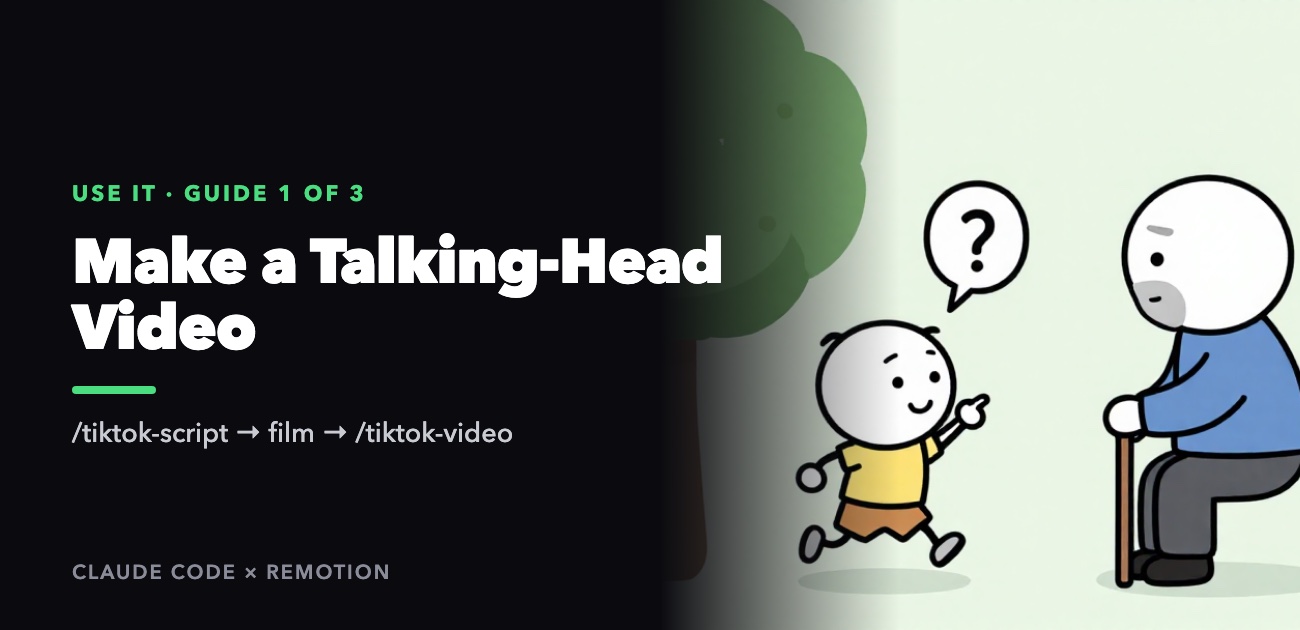 Cover Image for How to Make a Talking-Head Video with Claude Code: /tiktok-script and /tiktok-video